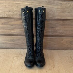 Lauren Ralph Lauren Black Leather Martina Lace-Up Knee Boots size 6.5 B